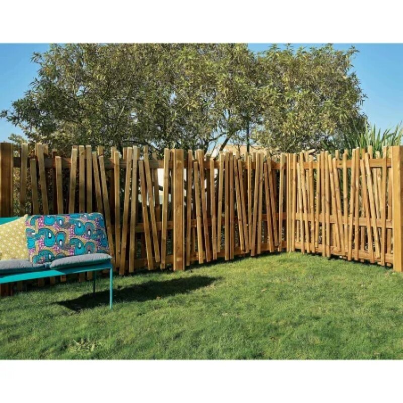 Clôture Bois Papyrus Pin, Marron par imprégnation, L. 1,80 m x h. 1,50 m x ep. 90 mm