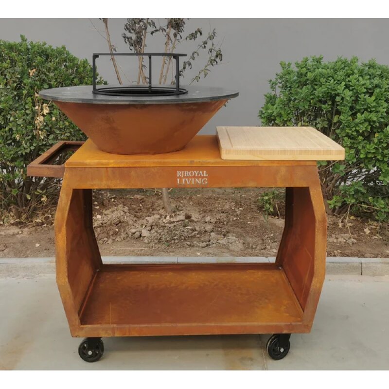 BBQ Plancha Grill Big Jack Acier Corten 3.0 - Avec Housse de protection personnalisée et rangement pour le bois