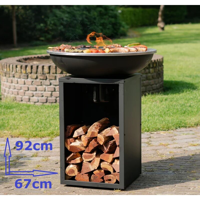 Barbecue Plancha Grill Amigo - Avec Housse de protection personnalisée et rangement bois Ø67cm