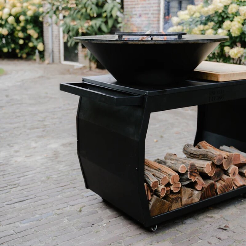 BBQ Plancha Grill Big Jack Noir 3.0 - Avec Housse de protection personnalisée et rangement pour le bois
