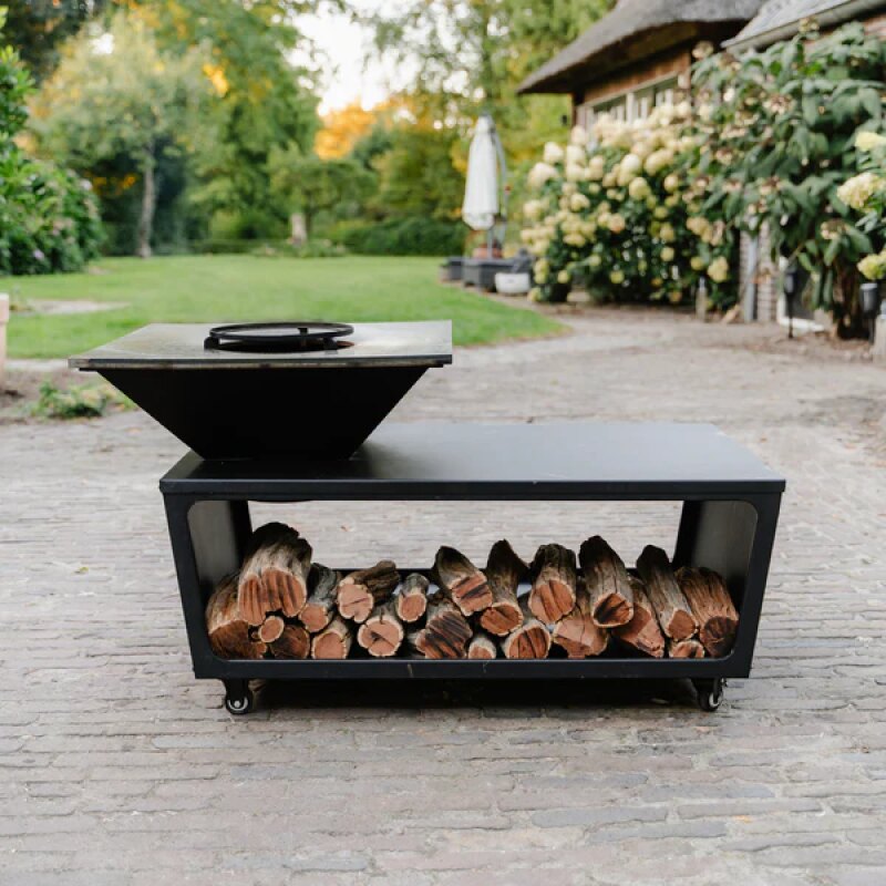 BBQ Plancha Grill Compañía - avec Housse de protection personnalisée et rangement bois 60Ø - Sans planche à découper