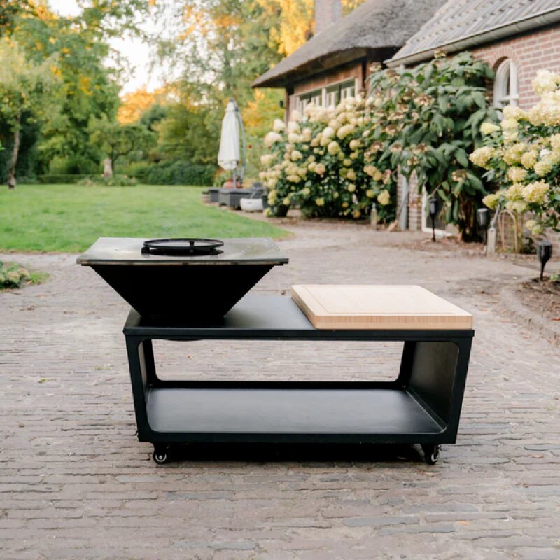 BBQ Plancha Grill Compañía - avec Housse de protection personnalisée et rangement bois 60Ø - Avec planche à découper